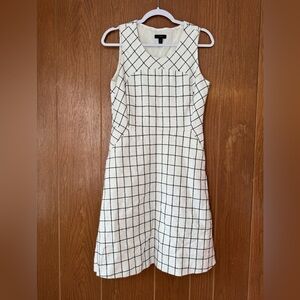 J. Crew White and Black Checkered Midi Dress